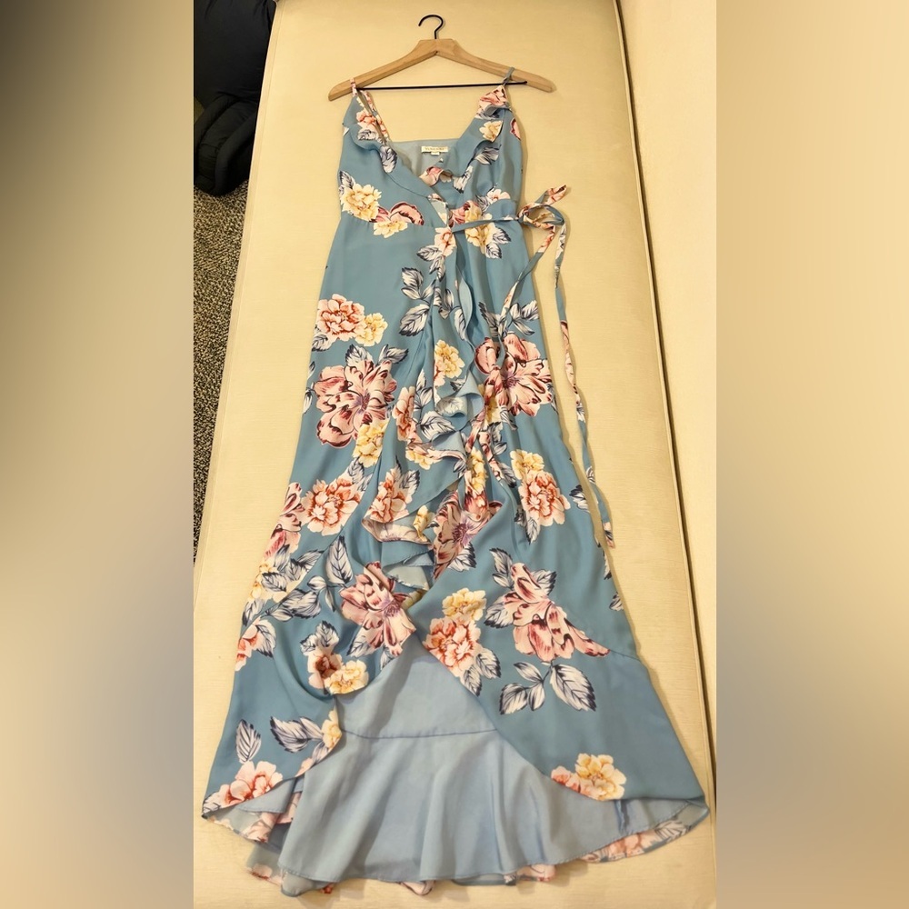 Yumi Kim Dress - Women’s Medium Blue - High Low Maxi Ruffle Spaghetti Strap